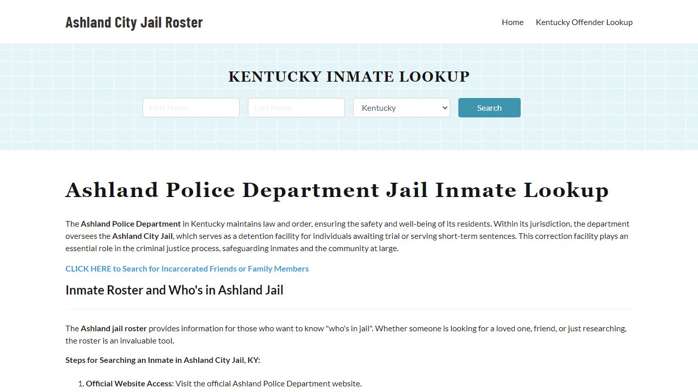 Ashland Police Department & City Jail, KY Inmate Roster, Arrests, Mugshots