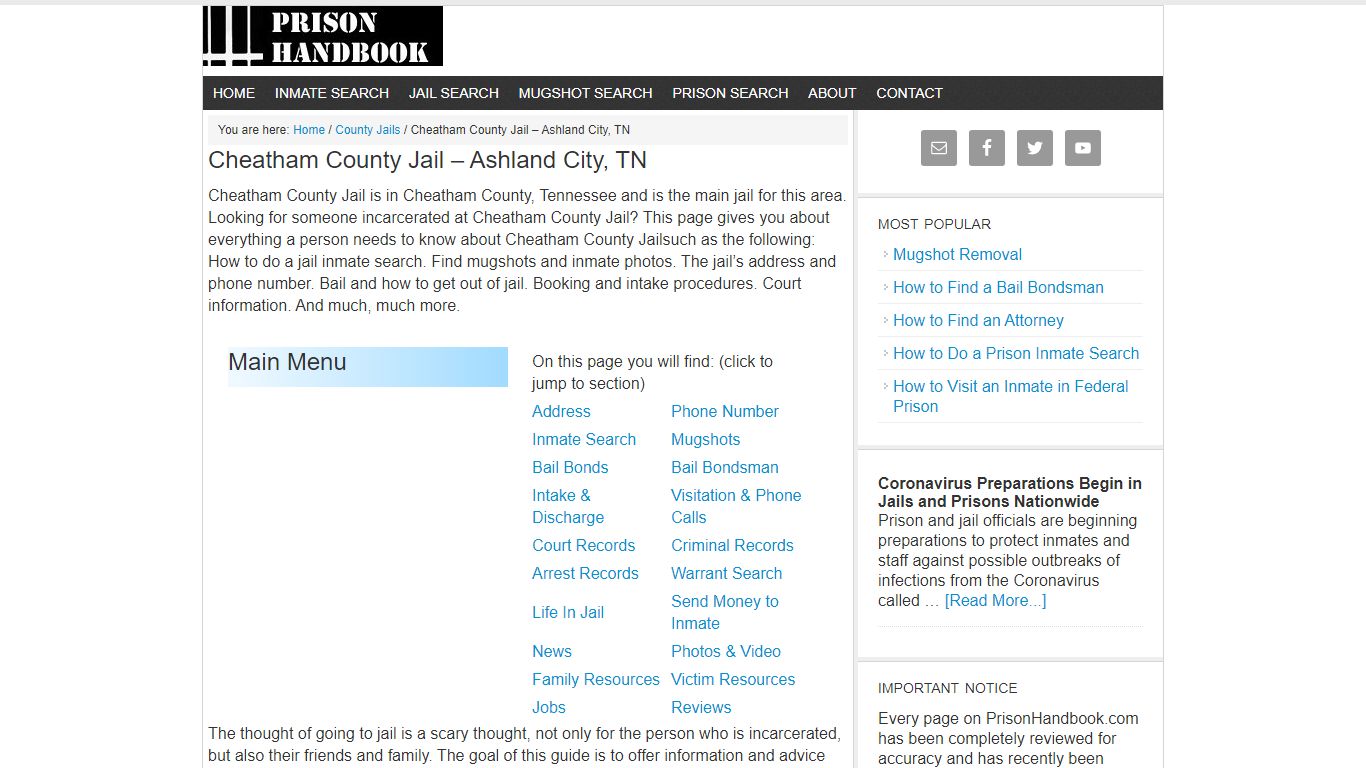 Cheatham County Jail – Ashland City, TN - Prison Handbook